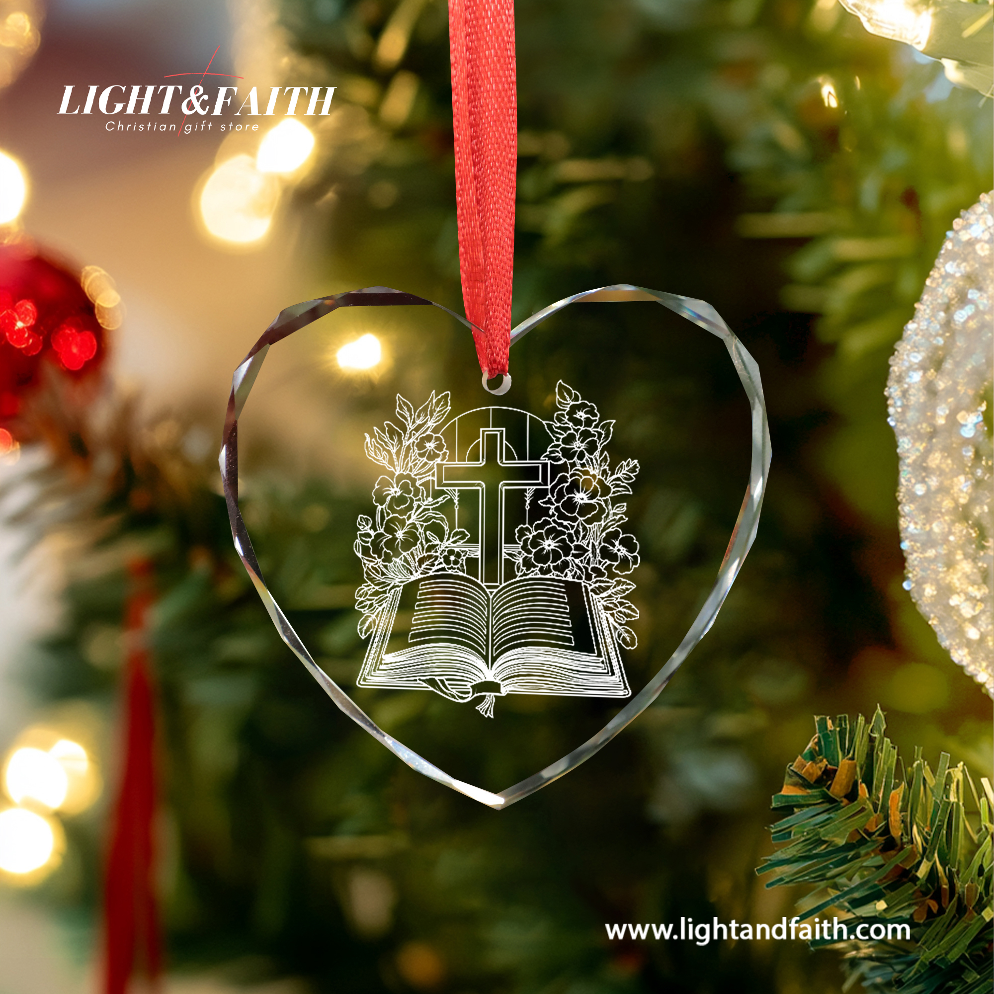 Bible and Cross Glass Ornament, Christian Faith Decoration, Religious Christmas Ornament, Scripture Home Decor, Spiritual Gift for Believers DCLAF71